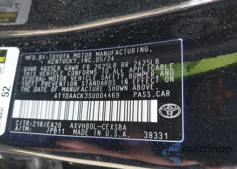 2025 Toyota Camry Se из США, поврежденный, VIN 4T1DAACK3SU004469